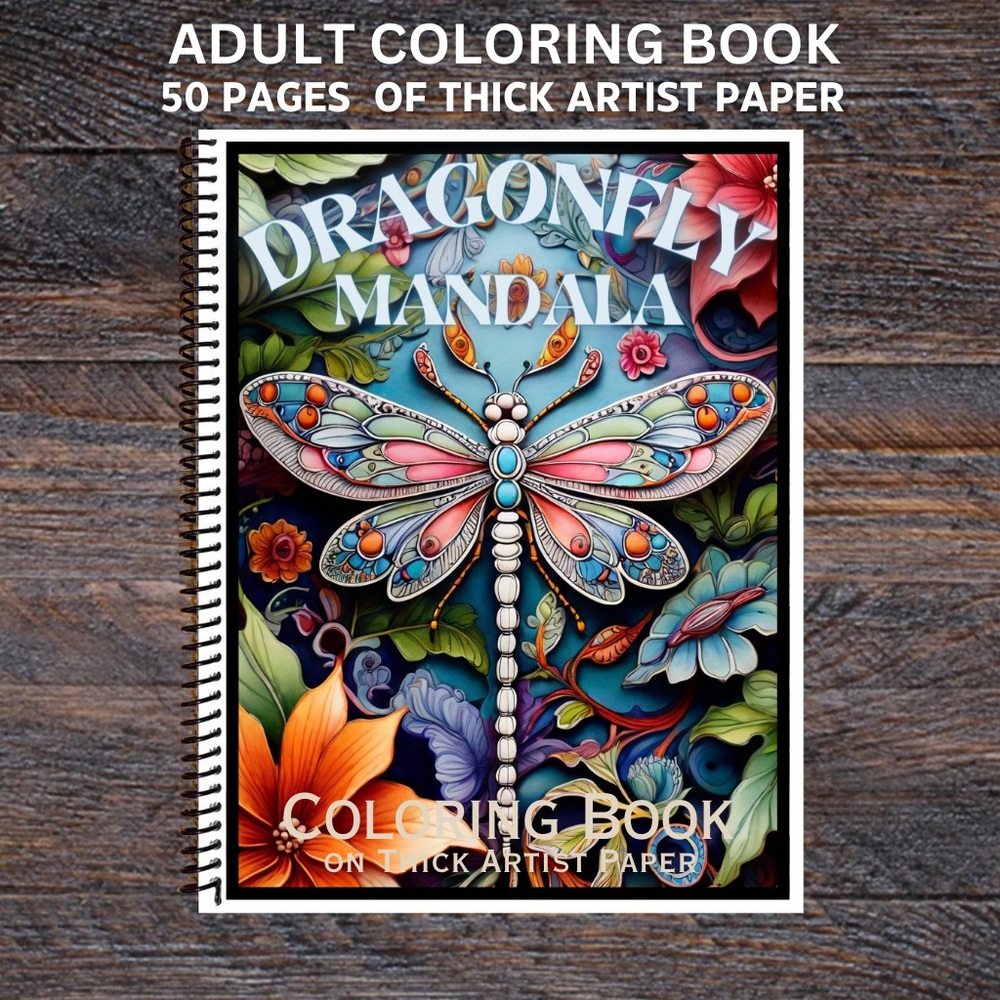 Dragonfly Mandala- Spiral Bound Adult Coloring Book - Thick Artist Pape…